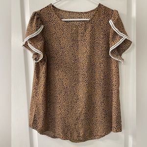 SHEIN Mauve Blouse With Black Dots & White Lace Trim -Large -Excellent Condition